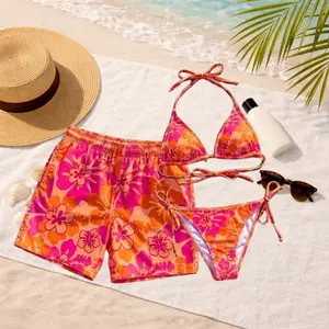 [Hot Summer 2026 Matching Set] Matching Couple Swimsuits Tropical Floral, Honeymoon Beach Outfits, Romantic Anniversary Gift for Couple, Hawaii Style Bikini and Shorts Set