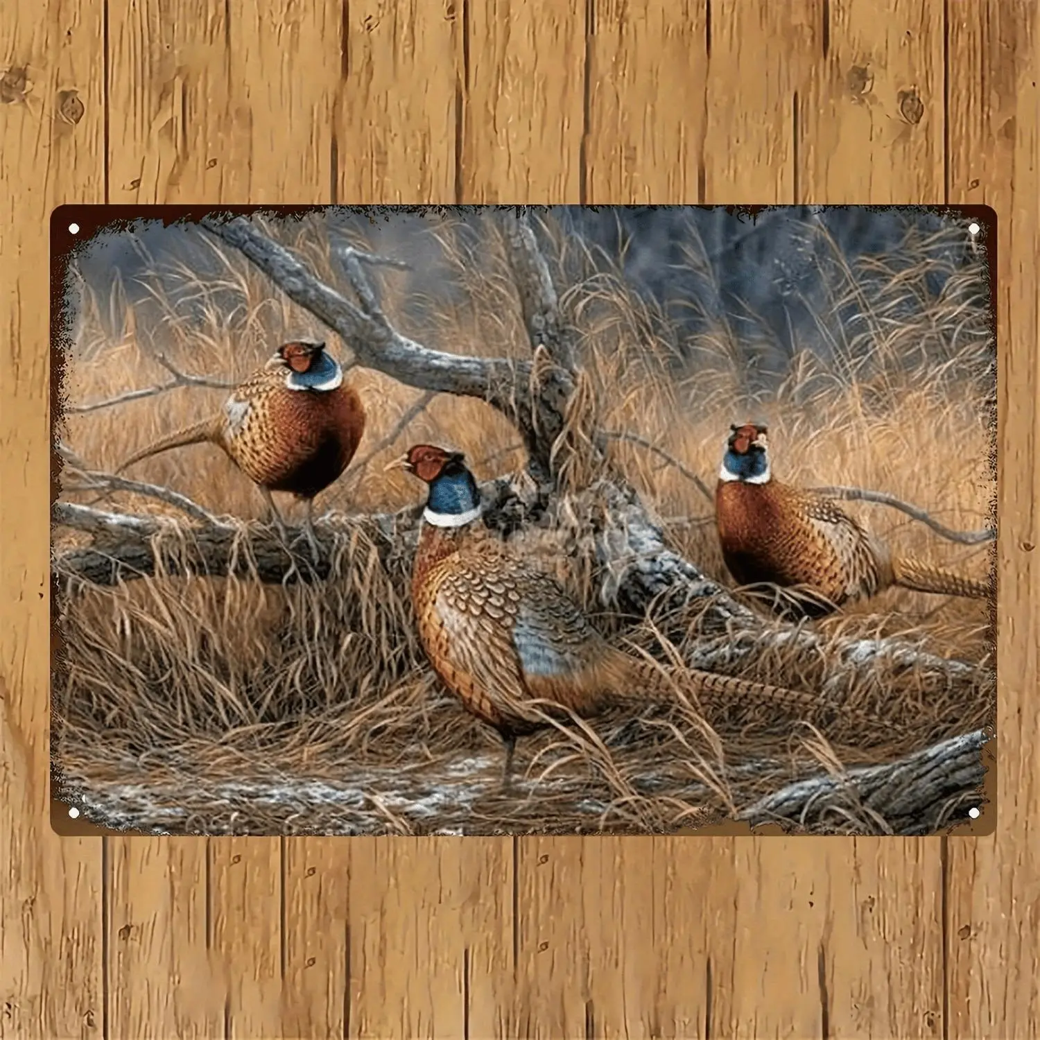 1pc Rustic Iron Wall Art Decoration - 8x12in Metal Panel Print, 2D Flat Nature-Inspired Decor with Vibrant Red-Top Birds & Lush Greenery, Pre-Drilled Holes, No Electricity Needed, High-Quality Craftsmanship for Living Room, Bedroom