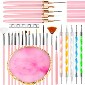27-Piece DIY Nail Art Brush Tool Set, Includes 15 Nail Brushes, 5 Dual-Head Drill Pens, 5 Nail Line Brushes, Resin Palette, Acrylic Pen Holder, Nail Supplies Equipment