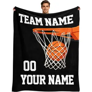Personalized Custom Name and Number Basketball Blanket, Custom Name Number Throw, Customized Sports Gifts for Boys Kids Teens Adult Lover Fans, Soft Basketball Team Player Blanket for Sofa Bed Couch