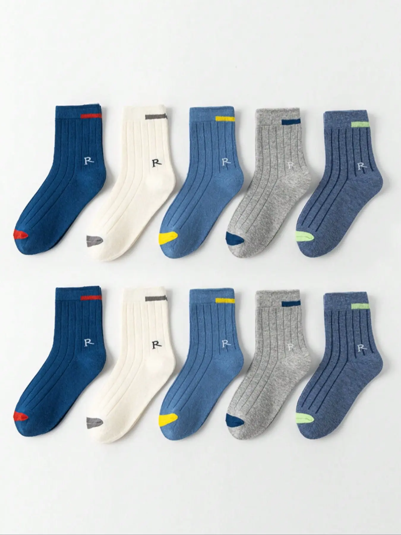 Boys' Breathable Mid-Calf Socks, 5 Pairs, Fall & Winter New Casual Style, Sporty Solid Color Design, Comfortable Fit for Kids, Letter Print Socks