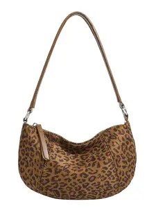 New Deer Leather Leopard Print Bag, Versatile Shoulder Clutch Purse, Handbag for Work, Outdoors, Dinner, Daily Use, All Seasons
