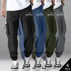 Men’s cargo pants 4-pack—stylish and versatile, comfortable fabric, hiking/mountaineering sports pants with pocket design and an adjustable waistband for easy everyday wear, suitable for camping, cycling, fishing, and trekking.
