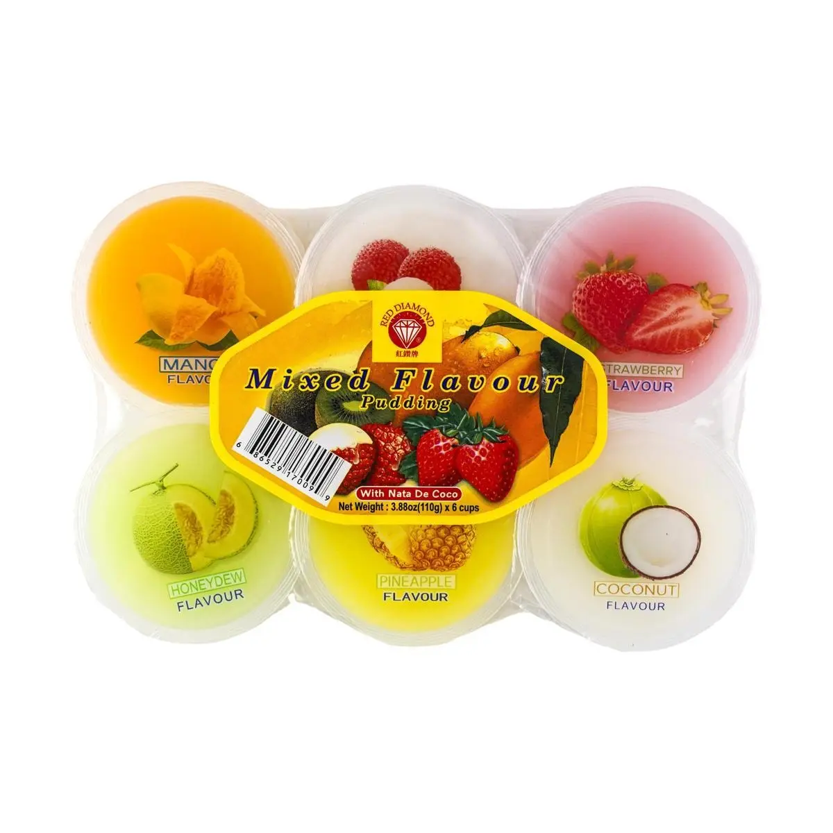 RED DIAMOND Fruit Jelly Pudding Cups 6 Pack - Delicious Snack for Kids & Adults, 110g Each