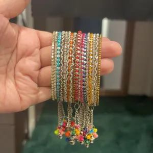 Organic Handmade Bangle Set with Colorful Beads and Tassels for Women's Fashion Accessories - Vibrant Beaded Design