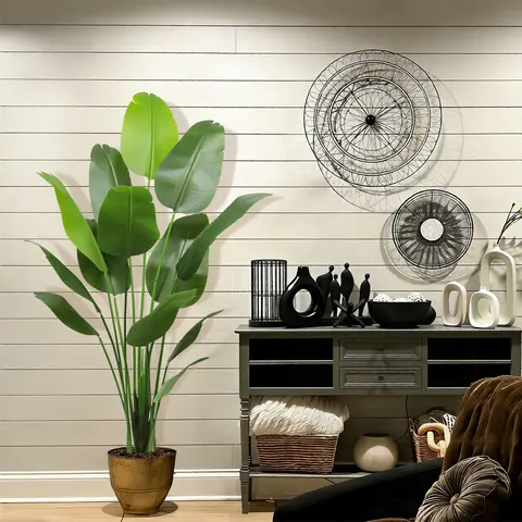 Artificial Bird of Paradise Plant - Lifelike Tropical Palm Tree with 10 Realistic Silk Leaves, Perfect for Indoor Decor in Living Rooms, Bedrooms, Offices, and More