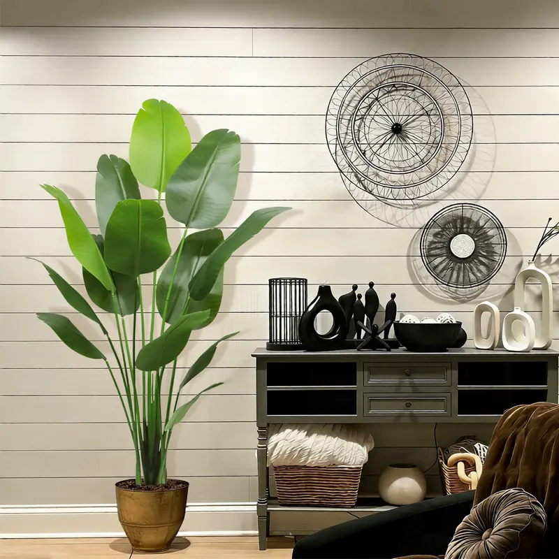 Artificial Bird of Paradise Plant - Lifelike Tropical Palm Tree with 10 Realistic Silk Leaves, Perfect for Indoor Decor in Living Rooms, Bedrooms, Offices, and More
