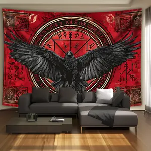Retro Crow Magic Tapestry Wall Art with Mystical Array Landscape HD Print for Living Room Bedroom Party Room Dorm Apartment Aesthetic Polyester Wall Hanging