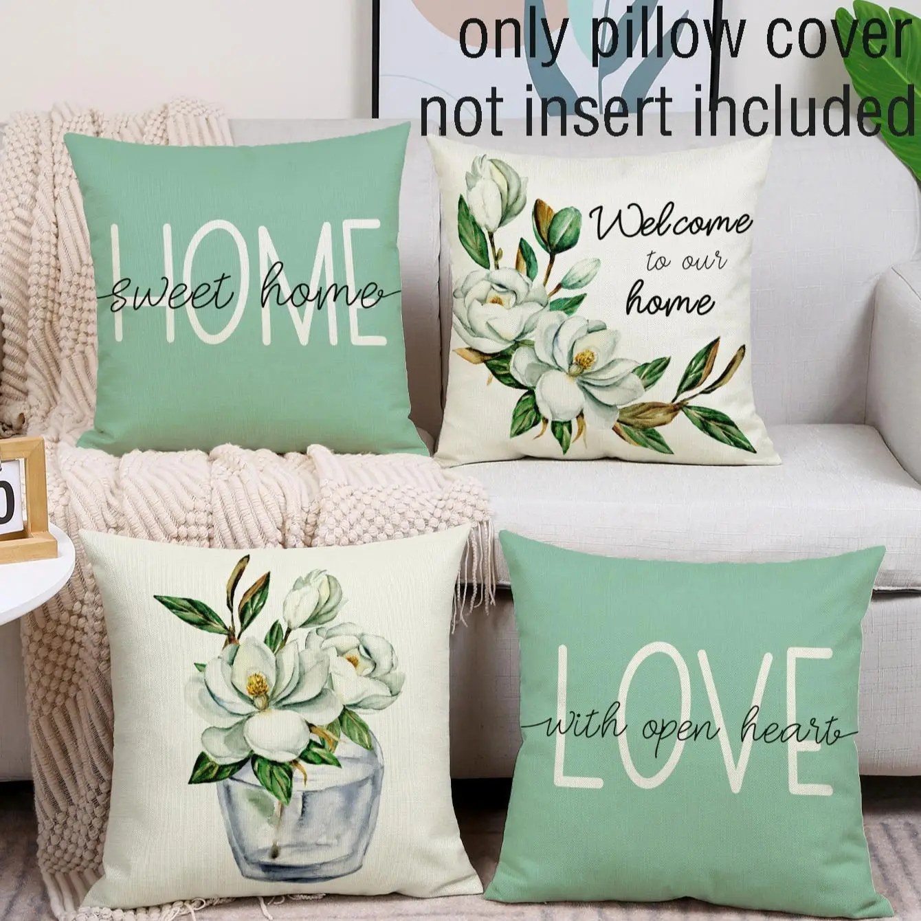 4pcs/set Letter & Flower Pattern Cushion Cover Without Filler, Modern Simple Throw Pillow Cover for Home Sofa Bed Decor