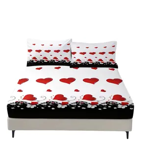 Soft Comfort Rose Heart Print Bed Sheet Set, Deep Pocket Mattress Protector, Ideal for Bedroom & Guest Room, Includes 1 Fitted Sheet and 2 Pillowcases