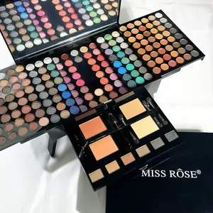 Miss Rose Multicolor Makeup Palette with Matte Eyeshadows Lightweight Compact Powder Blusher Eyebrow Powder Brush Eyeliner Pen Mirror Makeup Bundle Box Set Flawless Setting Daily Storage Coverage Cosmeticmirror all-in-one makeup gift Cosmetic