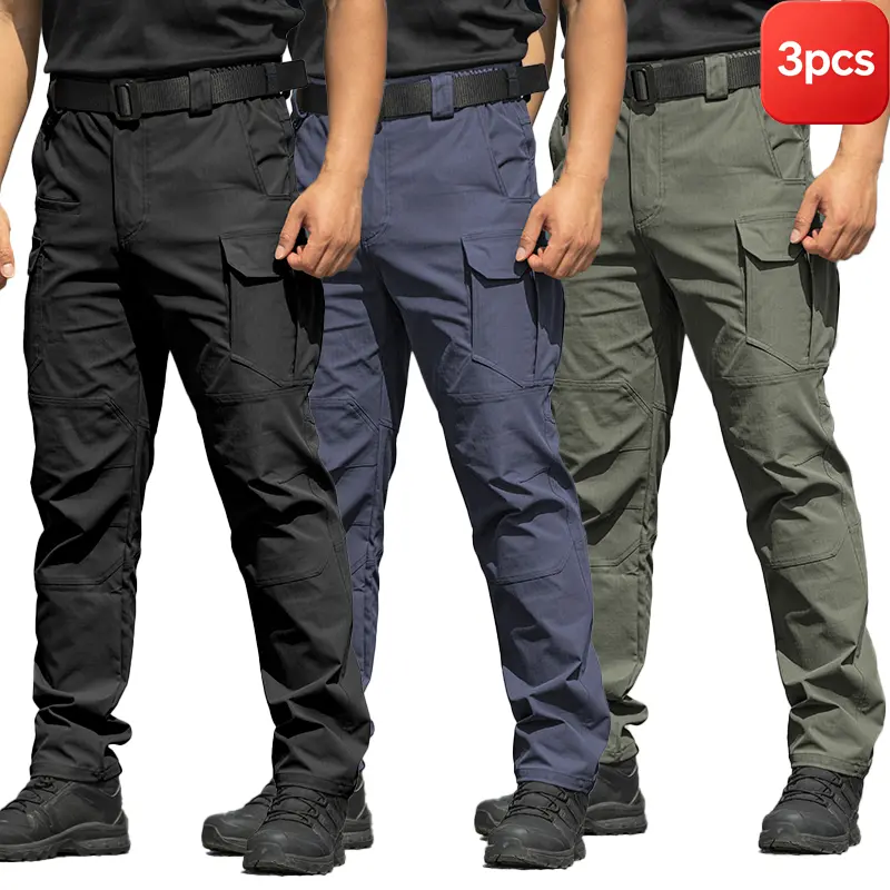 Men’s multi-pocket cargo pants, 3-pack, wear-resistant and tear-resistant straight-leg fit, stretchy and comfortable, large storage pockets—ideal for outdoor climbing/hiking and commuting; available in multiple colors; durable, practical men’s casual pant