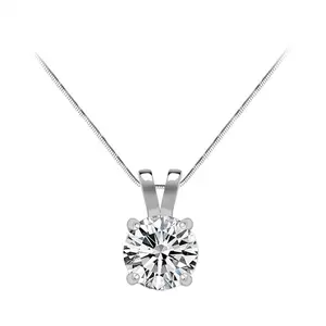 BLEMSA CZ 8mm Silver Pendant Necklace for Women, Pendant Necklace, Silver Necklace, Adjustable Length 16.5" + 2.4"
