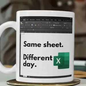 BNB Funny Gifts – Ex-cel Same Sheet Different Day 11oz & 15oz Coffee Cup, Funny Spreadsheet Joke Ceramic Mug Gifts for Accounting Besties Boss Coworker Workmates on Birthday Thanksgiving Christmas, Drinkware Reusable And Washable Tea Cup