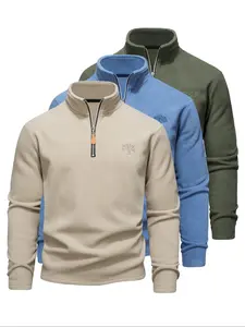 1/3 Pack Men's Solid Zip Up Half Placket Fleece Sweatshirt, Regular Fit Casual Long Sleeve Stand Collar Pullover for Outdoor Hiking, Men's Sportswear for Fall & Winter Athletic Tops