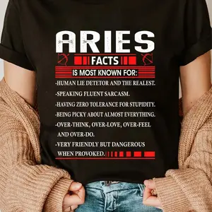 100% Cotton Aries Zodiac Birthday Aries Facts Gift Funny T-Shirt Shirt