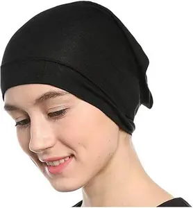 mens female Black Under Scarf Tube Cap with Brim (Hijab Accessory), Black, Size One Size