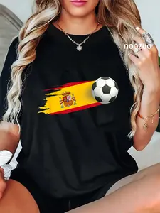 100% Cotton Unisex Spain Soccer Ball Spain Flag Jersey - Spanish Football Fan T-Shirt