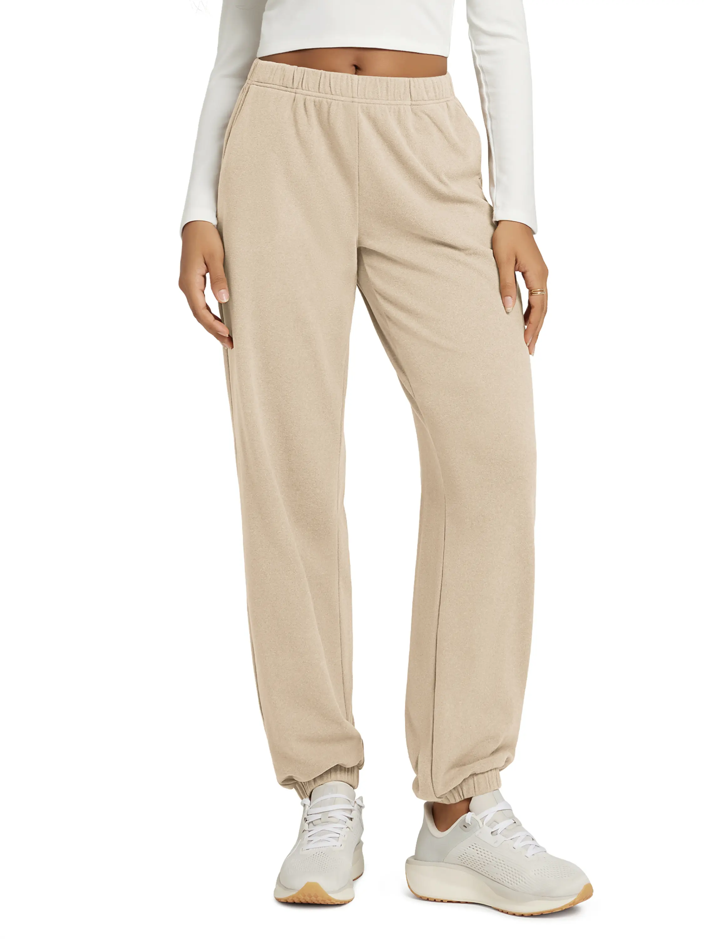 ODODOS Women's Brushed Fleece Jogger Sweatpants - Cozy Warm, Adjustable High-Rise, Relaxed Jogger Style Lounge Pants with Pockets, Casual, 11% Elastane, Brushed Finish, Full Length, Elasticized Hem, Gently Stretchy