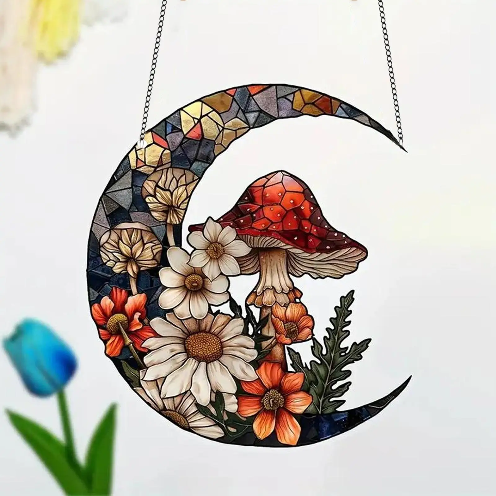 Valentine's Day Mushroom & Flower Pattern Hanging Decor, 1 Count Colorful Acrylic Hanging Ornament, Decoration Items Hanging Decor for Home Garden Par