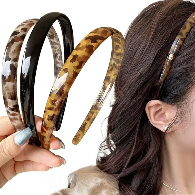 3 Colors Tortoise Shell Headband Set: Wide Acetate, Resin  display picture 3