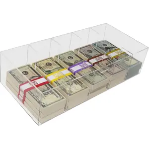 Clear Currency Tray 5 Compartment Cash Organizer Money Storage Box 300 Currency Wrappers Included