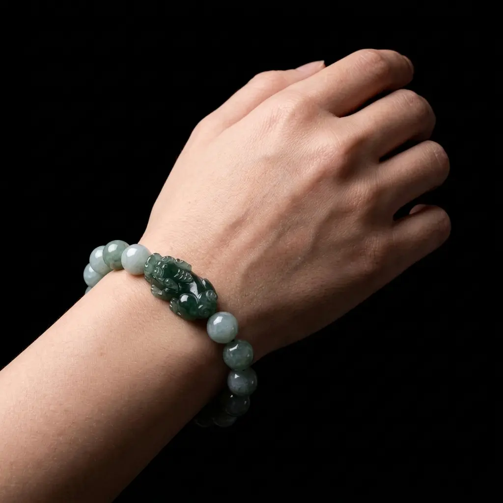 Natural Green Jade Pixiu Bracelet | Hand-carved Jade Natural Green Jade Pixiu Bracelet | Hand-carved Jade
