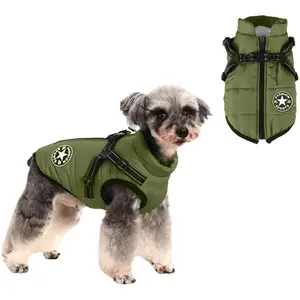 Thickened dog jacket, winter dog coat, easy-to-wear dog jacket with built in harness, comfortable snow vest suitable for small, medium, and large dogs