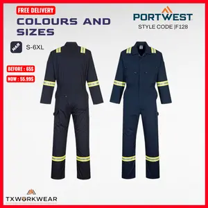 Portwest F128 Iona Xtra Enhanced Coverall – Reflective Work Coverall with Multi Pockets (Navy)