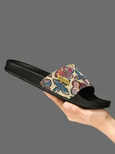 Men's Luxury Floral Jacquard Slide Slippers, Designer Retro Pattern One‑Strap Sandals, Non‑Slip Thick Soft Sole Casual Slides for Summer Daily Indoor Outdoor Wear