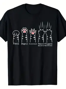Funny Kitten-Themed T-Shirt Featuring Rock Paper Scissors, Made from 220G Pure.It Has a Casual Crew Neck Design, Ideal for Outdoor Activities, Travel, And Day Trips.This Style Is Suitable for Both Men And Women