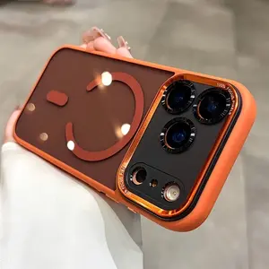 High-quality Metal Buttons and Metal Camera Frame Protective Case, Suitable for iPhone 17 16 15 14 13 12 Pro Max 11 Transparent Magnetic Back Cover Case