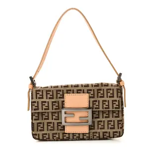 Pre-owned FENDI Canvas Shoulder Bags Zucchino Mini Baguette Brown