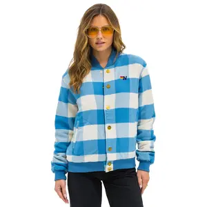 PLAID UNISEX VARSITY JACKET - SKY PLAID