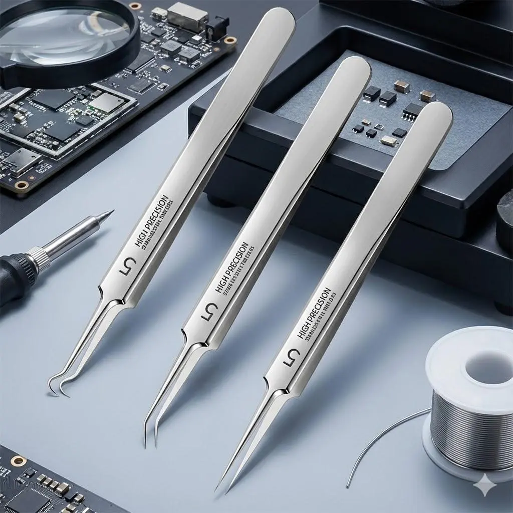 Professional Precision Tweezers for Electronics Repair, Jewelry Making & Lab Work - Non-Magnetic Anti-Static Soldering Tweezers, High-Accuracy Craft & Industrial Fine Tools for DIY & Professional Use