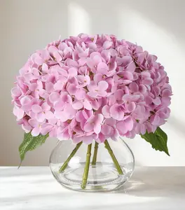 Ivydale Artificial Hydrangea Flowers Arrangements in Glass Vase for Home Decoration, Faux Hydrangea Flowers for Floral Arrangements with Faux Water Wedding Bouquets Kitchen Table Centerpiece Decor