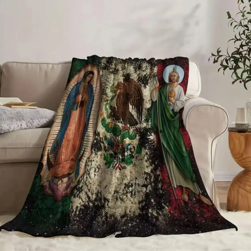 Religious Our Lady of Guadalupe Virgin Saint Soft Cozy Mexican Throw Blanket - for Couch, Bed, Camping; Ideal Gift for Christmas, Father's Day, Independence Day