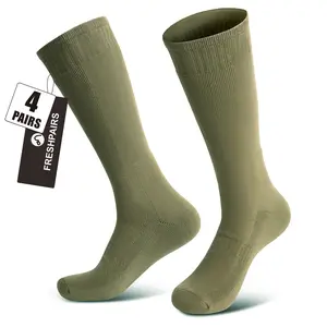 Freshpairs Men's Hiking Socks, Military Green Over the Calf Socks for Hunting and Boots,4 Pack Knee High Medical Compression Socks