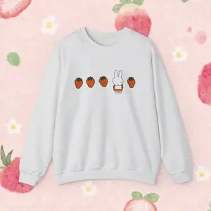 Miffy Strawberry Adult Crewneck, Unisex Crewneck Sweatshirt, Miffy Hoodie, Miffy Sweatshirt4