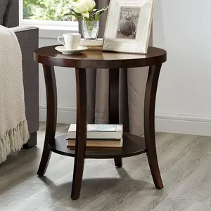 Roundhill Furniture Perth Contemporary Round End Table with Shelf, Espresso