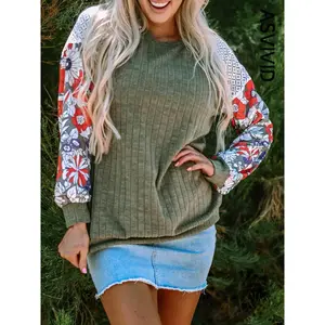 Women's Floral Print Pullover Sweater, Casual Long Sleeve Jumper for Spring & Fall, Fashion Women's Knitwear for Daily Wear