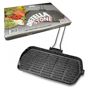 ILSA  9 x 14.5 in. Cast Iron Grill-Stone Effect Rectangular-Enamel Coated with Removable Handle