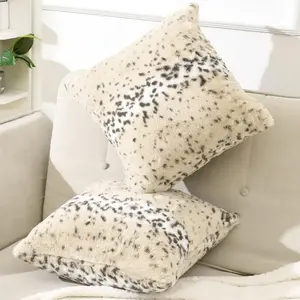 Faux  Throw Pillows, Set of 2 Decorative Square Couch Pillow Covers, Snow Leopard   Print Soft Plush Fuzzy Pillowcase for Sofa, Bed & Living Room Decor, 18x18