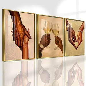 3 Counts Aluminum Alloy Framed Painting, Romantic Couple Hands And Wine Glass Canvas Art, Home Decoration For Living Room, Bedroom, Office, Restaurant, Hallway Wall Decor, Odorless Print Artwork, Luxury Perfect Gift For Friends And Family