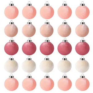 25 Pack Christmas Tree Decorations, 2.36 Inch (6 cm) Velvet Ball Ornaments Shatterproof Plastic Decorations for Xmas Tree Home Holiday Party Christmas Ornaments, White Pink