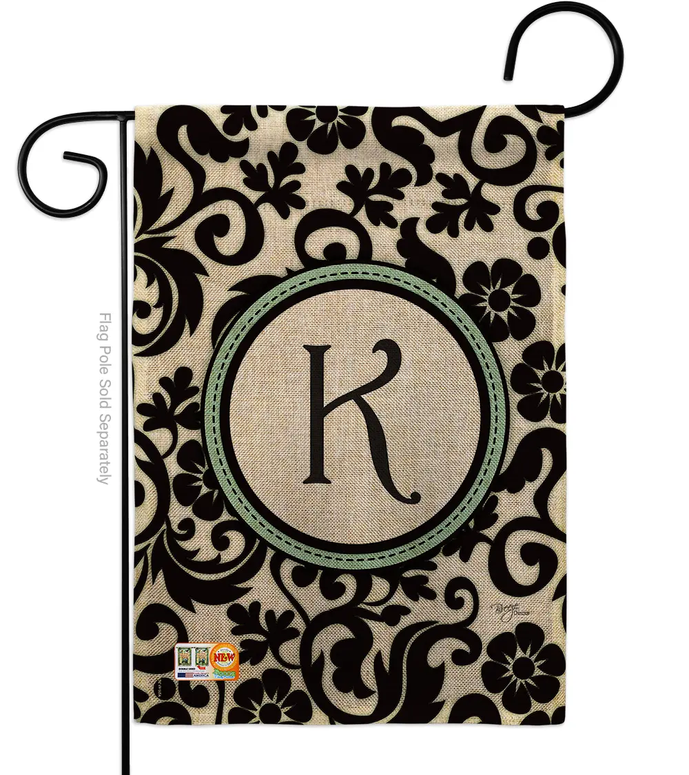 Breeze Decor BD-SB-G-130063-IP-DB-D-US09-BD 13 x 18.5 in. Damask K Initial Burlap Interests Simply Beauty Impressions Decorative Vertical Double Sided Garden Flag