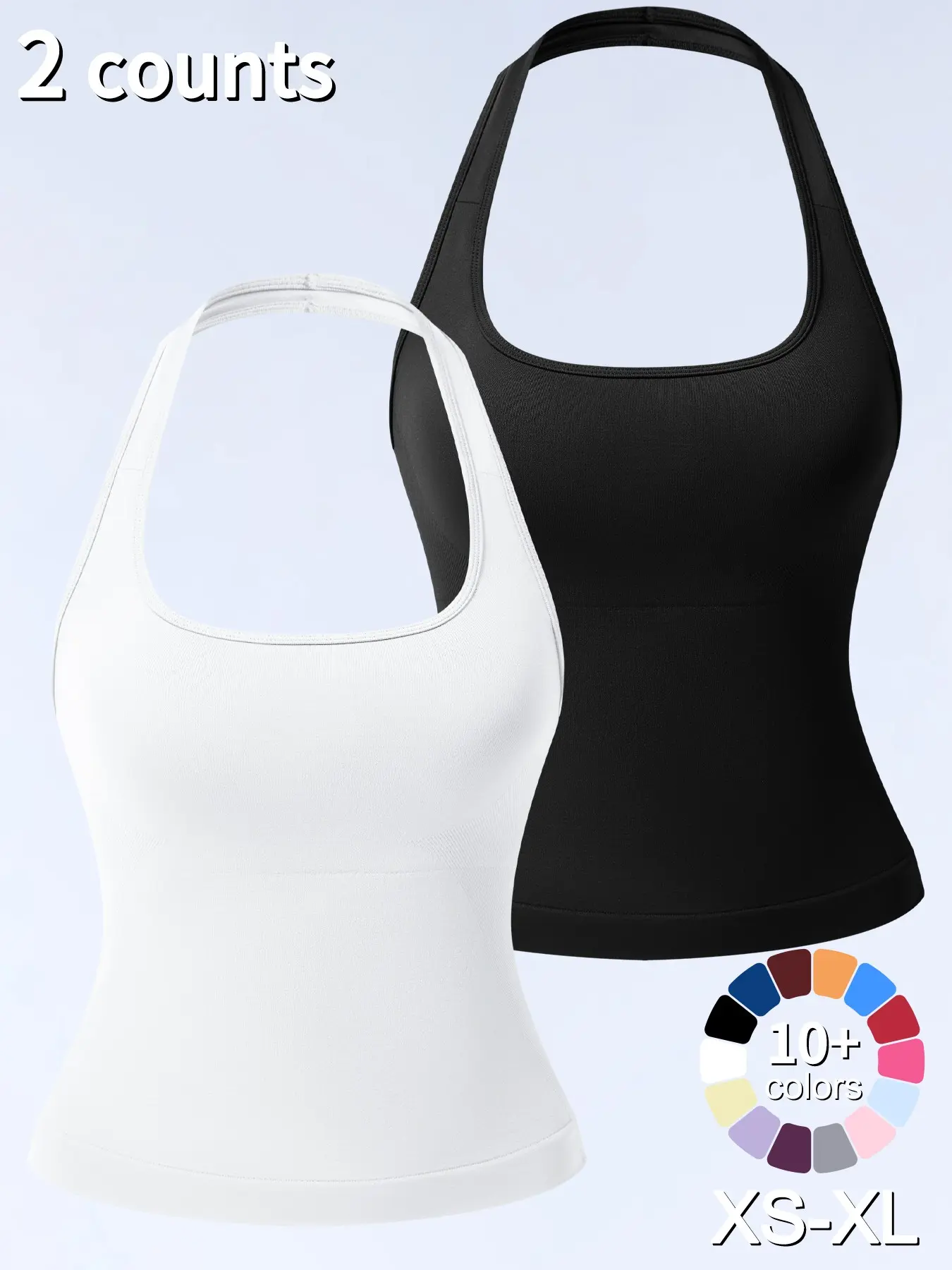 1/2/3/4 Pcs Women's Sleeveless Yoga Halter Neck Tank Top with Removable Pads, Three-Layer Seamless Backless Tank Tops Casual Solid Color Soft All Seasons Wear 1/2/3/4 Pcs Women's Sleeveless Yoga Halter Neck Tank Top with Removable Pads, Three-Layer Seamless Backless Tank Tops Casual Solid Color Soft All Seasons Wear