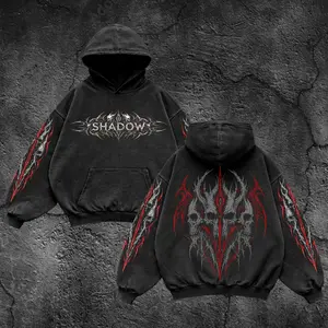 [Dark Athletics Series] Dark Red Shadow Oversized Vintage Washed Hoodie, Gym Apparel, Workout Wear, Training Men's Top, Aesthetic Shirt, Discipline, Strength, Focus