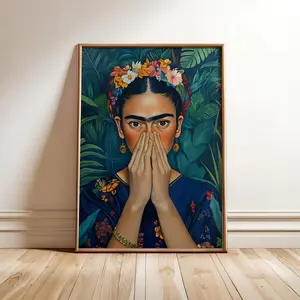Frida Kahlo Floral Portrait Poster Boho Bathroom Wall Art Vibrant Colorful Artistic Decor