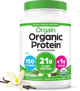 Organic Vegan Protein Powder, Vanilla Bean - 21g Plant Protein, 6g Prebiotic Fiber, No Lactose Ingredients, No Added Sugar, Non-GMO, For Shakes & Smoothies, 2.03 lb
